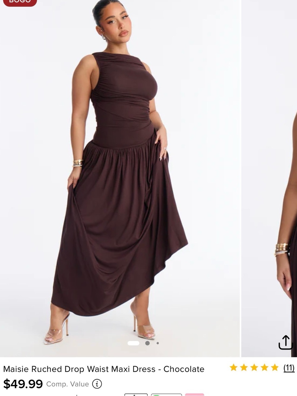 Fashion Nova Sleeveless Ruched Drop-Waist Maxi Dress - Chocolate Brown
